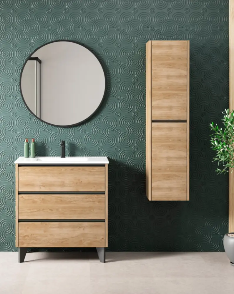 Mueble de baño al suelo con lavabo cerámico | 60 cm - roble puro