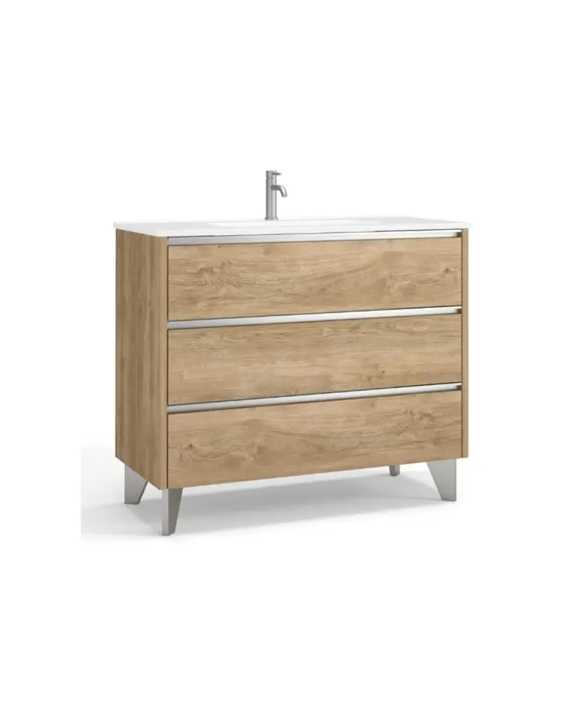 Mueble de baño al suelo con lavabo cerámico | 80 cm - roble puro