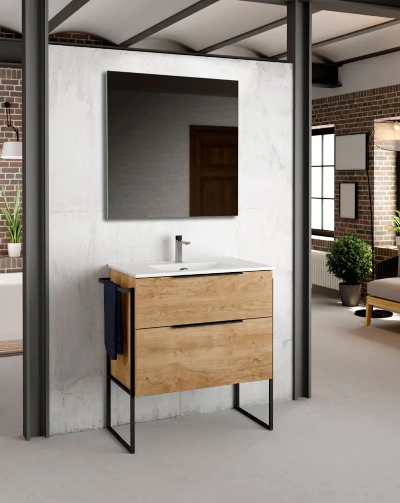Mueble de baño al suelo con lavabo cerámico | 60 cm - roble sin procesar