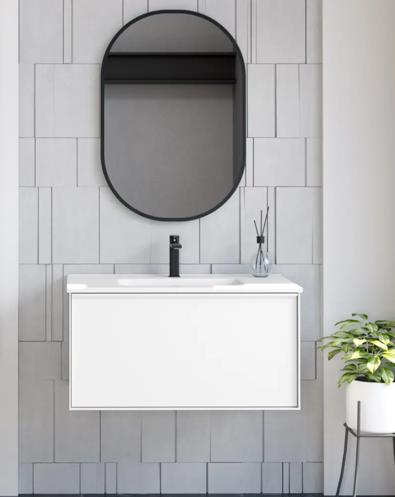 Mueble de baño suspendido con lavabo cerámico |roble original 60cm