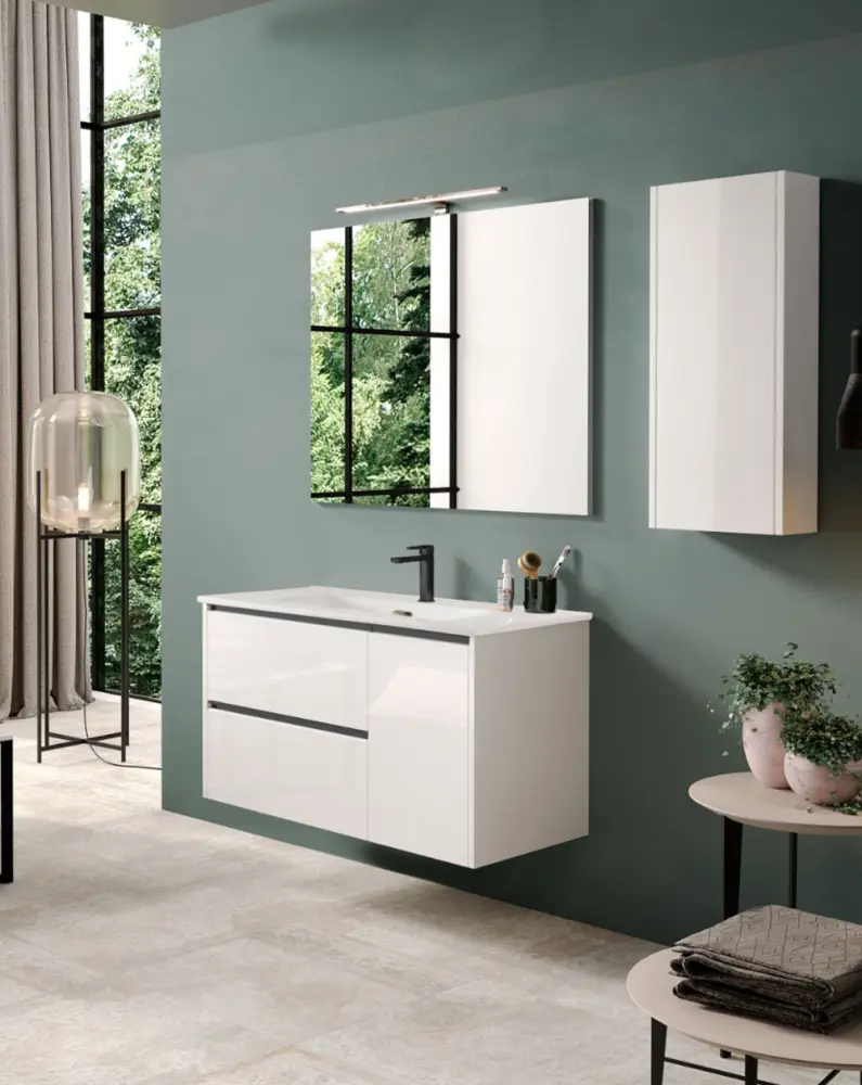 Mueble de baño suspendido con lavabo cerámico | 100 cm - blanco Fácil Instalación