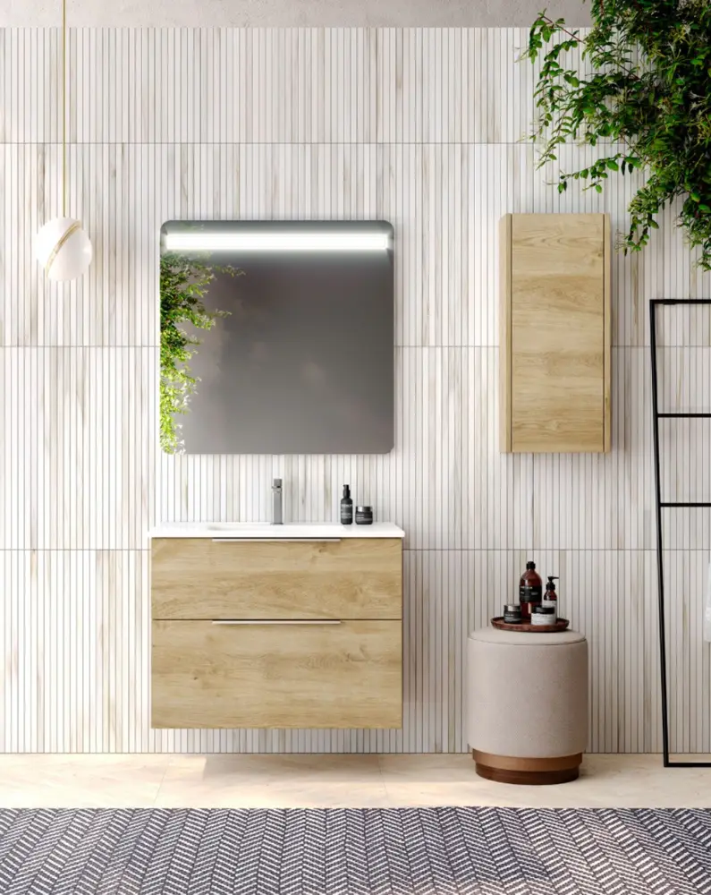 Mueble de baño suspendido con lavabo cerámico | 100 cm - roble sin procesar