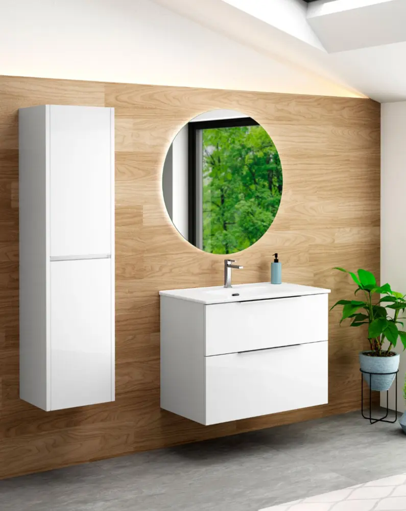 Mueble de baño suspendido con lavabo cerámico | 80 cm - blanco Set de 4 Piezas