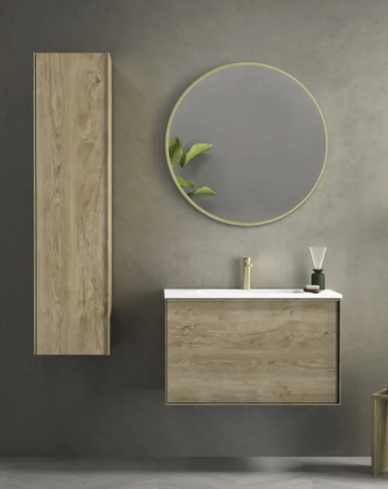 Mueble de baño suspendido con lavabo cerámico |roble original 60cm