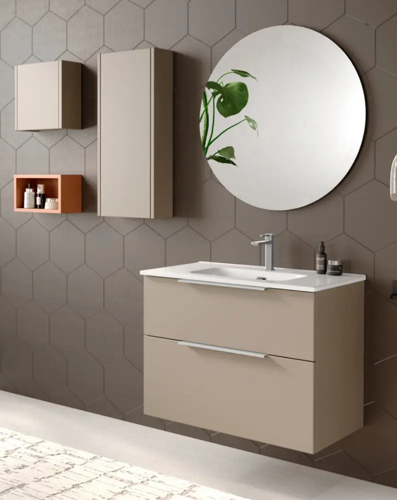 Mueble de baño suspendido con lavabo cerámico | 90 cm moka mate