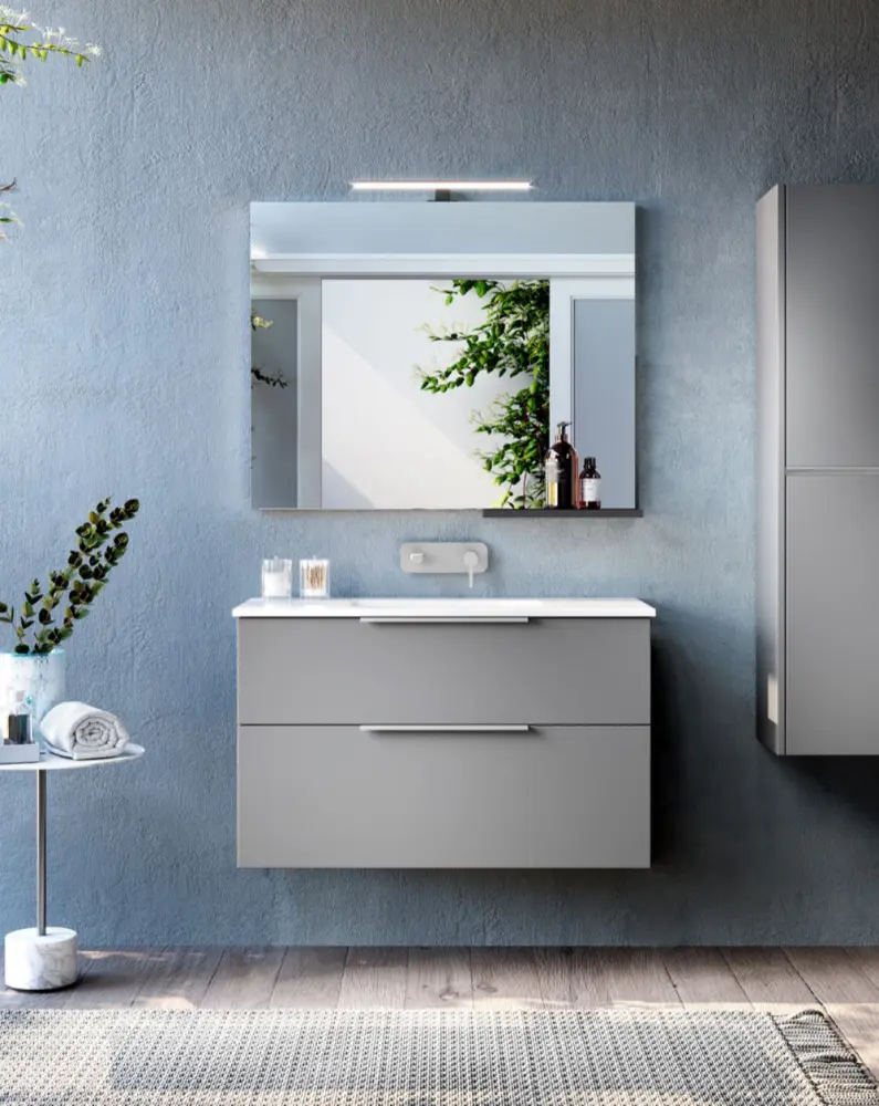 Mueble de baño suspendido con lavabo cerámico | 90 cm mist mate