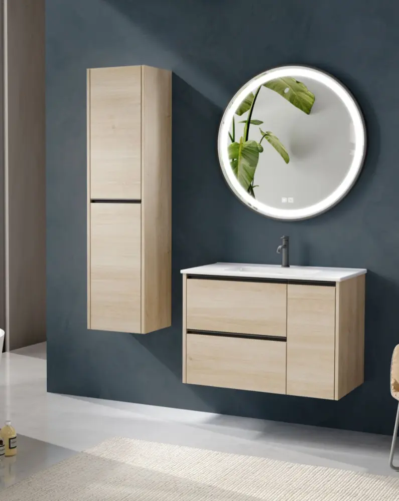 Mueble de baño suspendido con lavabo cerámico | 100 cm - roble auténtico