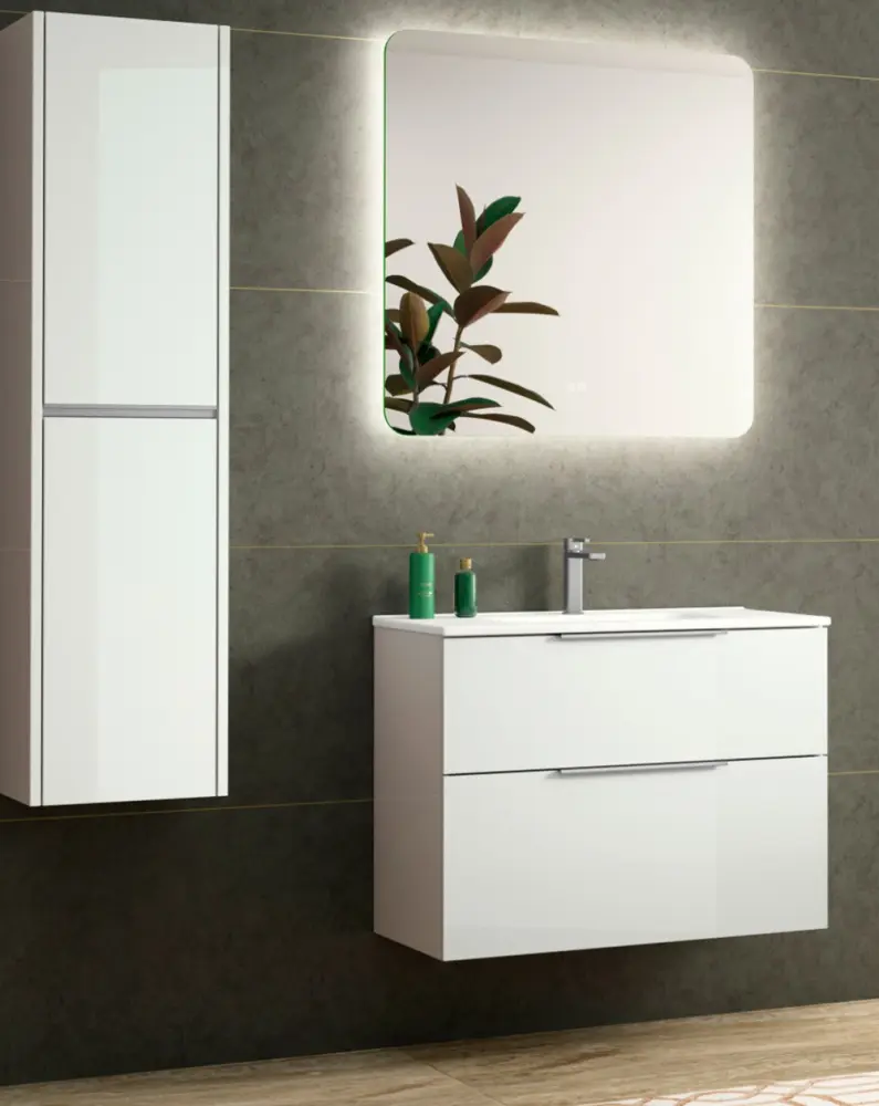 Mueble de baño suspendido fondo reducido con lavabo | 60 cm - blanco