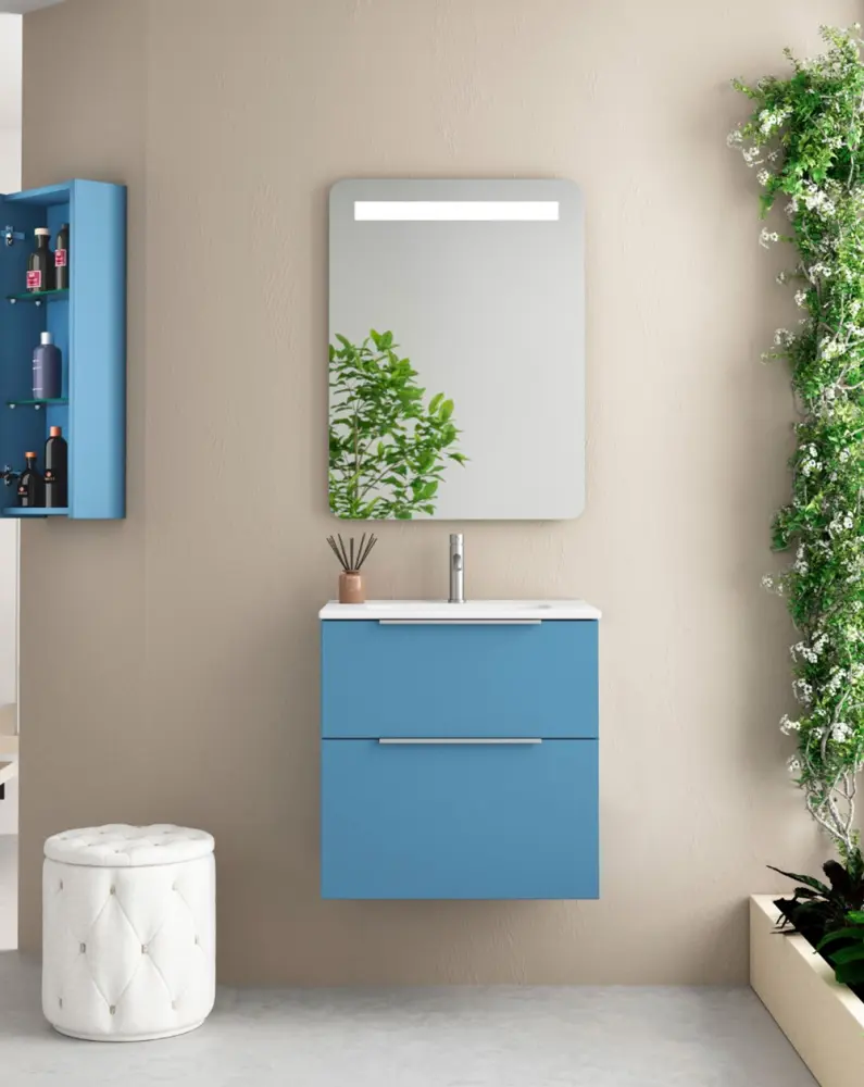 Mueble de baño suspendido fondo reducido con lavabo | 60 cm island mate
