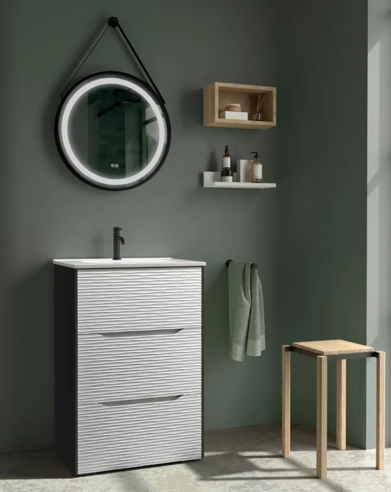 Mueble de baño suspendido lavabo ceramico | negro blanco 60cm