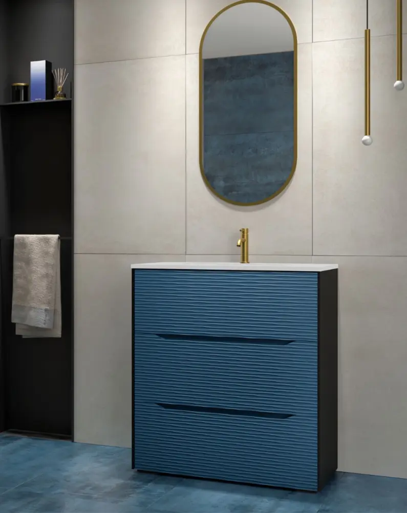 Mueble de baño suspendido lavabo ceramico | negro cobalto space 100cm | Resistente al Óxido |