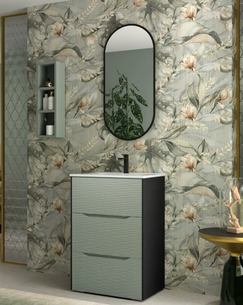 Mueble de baño suspendido lavabo ceramico | negro leaf 60cm
