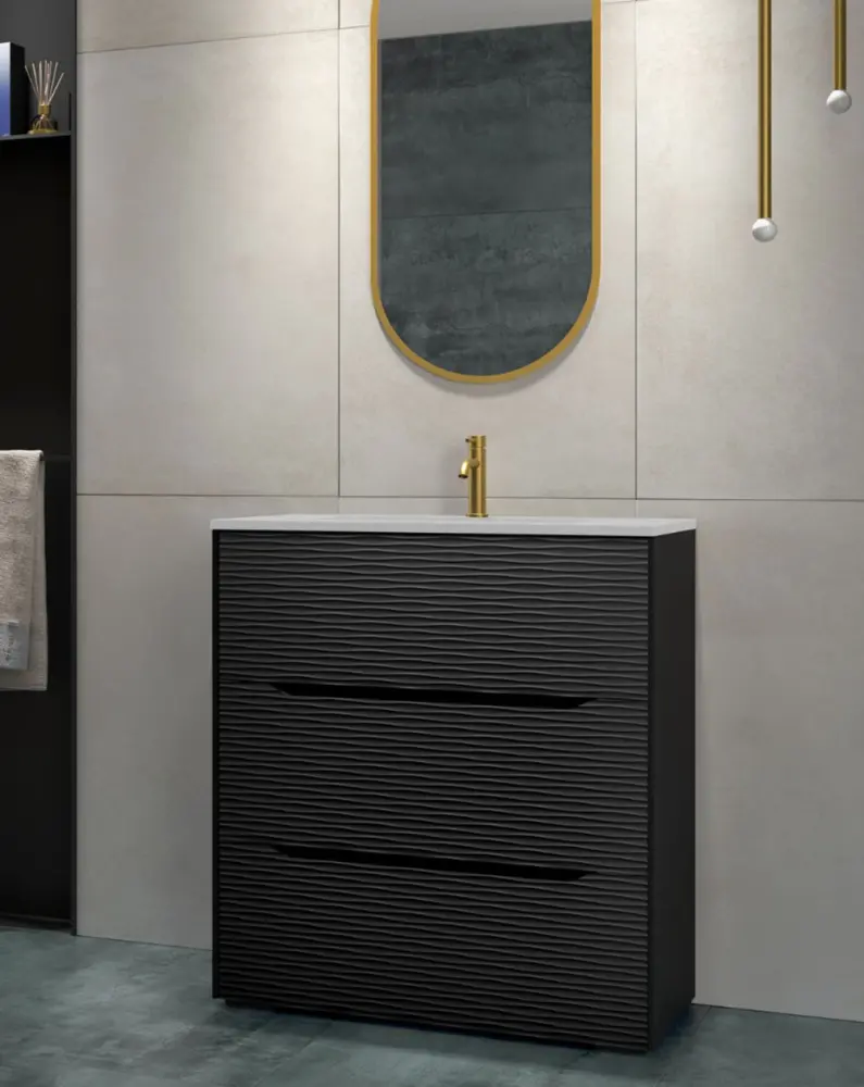 Mueble de baño suspendido lavabo ceramico | negro negro 80cm