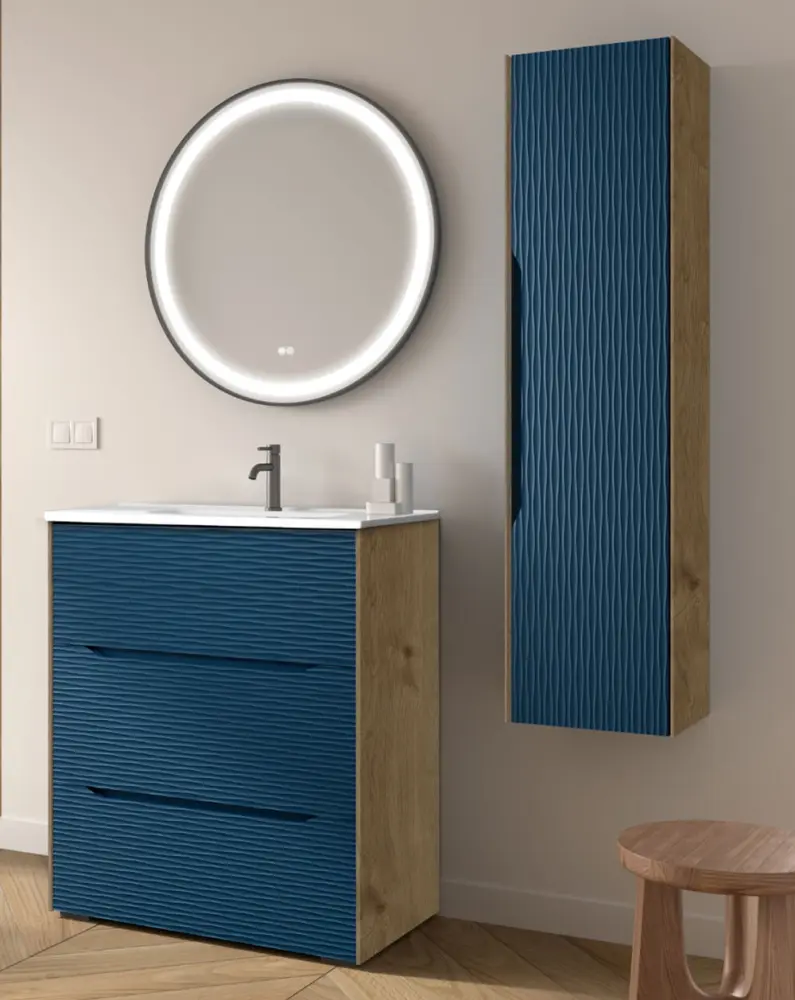 Mueble de baño suspendido lavabo ceramico | roble natural azul space 100cm