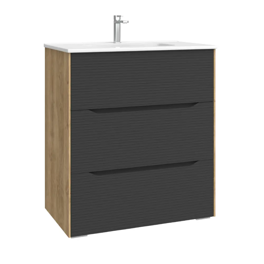 Mueble de baño suspendido lavabo ceramico | roble auténtico negro 100cm