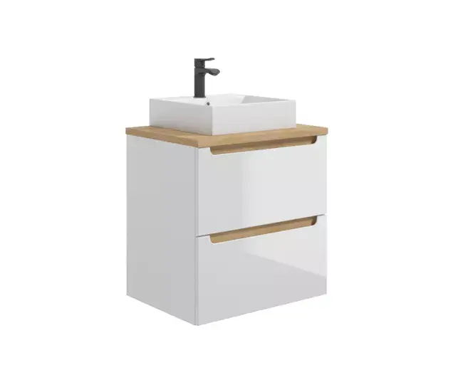 Mueble lavabo individual 60cm 2 cajones Livia Blanco y Madera