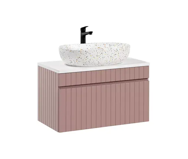 Mueble lavabo individual 80cm Zelie Rosado y Blanco | Instalación Rápida y Fácil