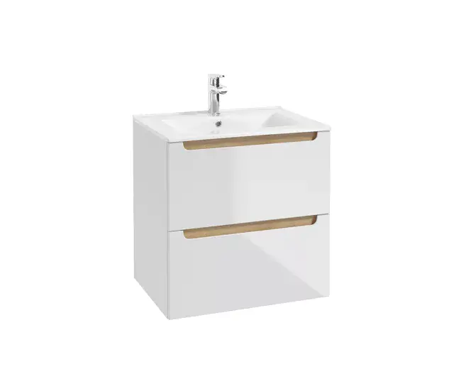 Mueble lavabo individual encastrado 60cm 2 cajones Livia Blanco y Madera