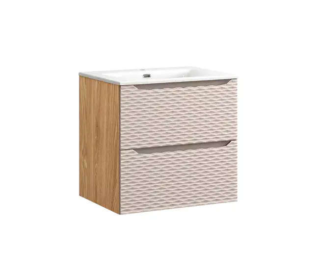Mueble lavabo individual encastrado 60cm Elora Hueso y madera
