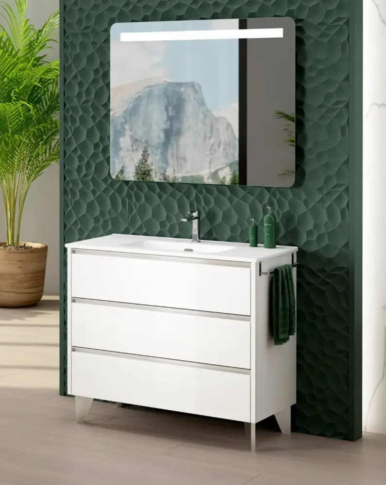 Organizador de Lavabo Mueble de baño al suelo con lavabo cerámico | 100 cm - blanco