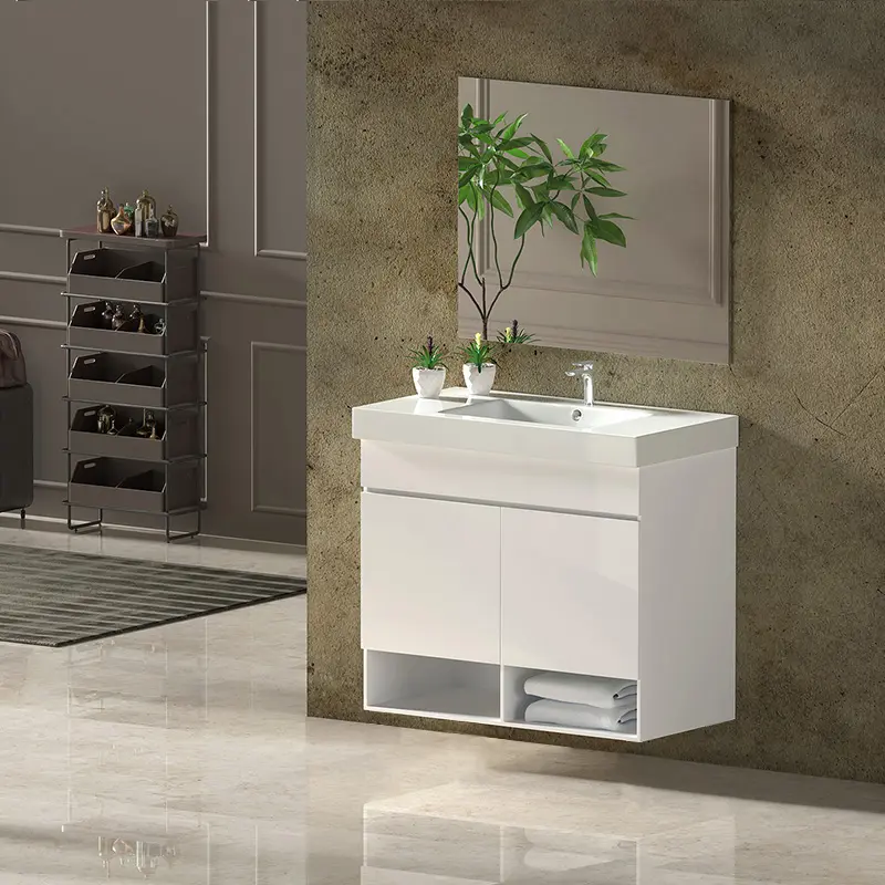 Portarrollos de Baño Mueble de Baño NEBARI con lavabo y espejo 80x40Cm con cajón Blanco Luminosidad