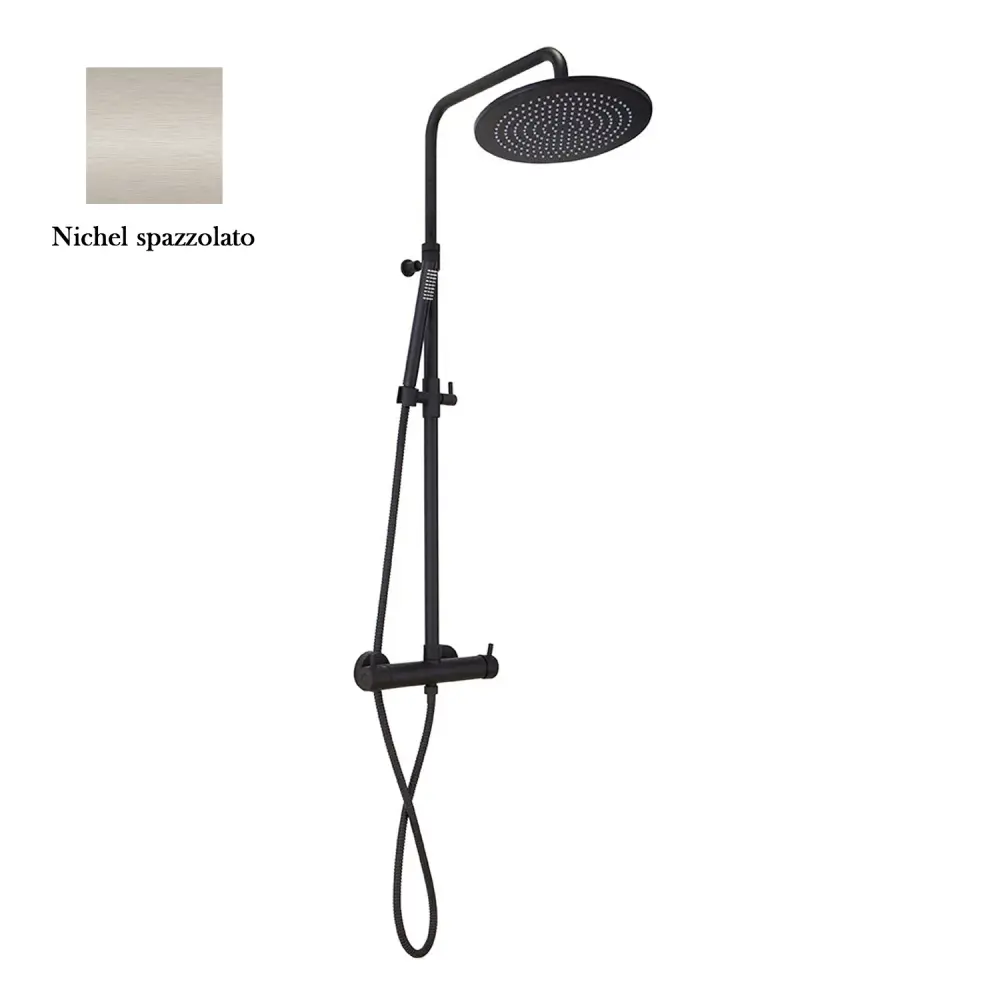 Colonna doccia nichel spazzolato orientabile con soffione tondo, doccino e deviatore incorporato MX3C