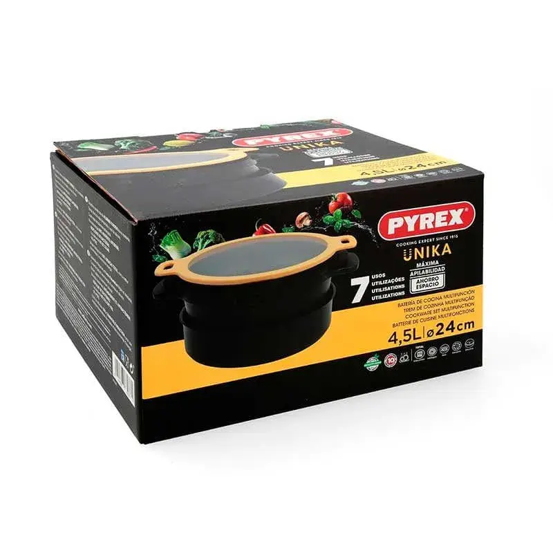 Ergonómico Baterí de cocina multifunción Unika Pyrex 4,5L negro Ø24 cm