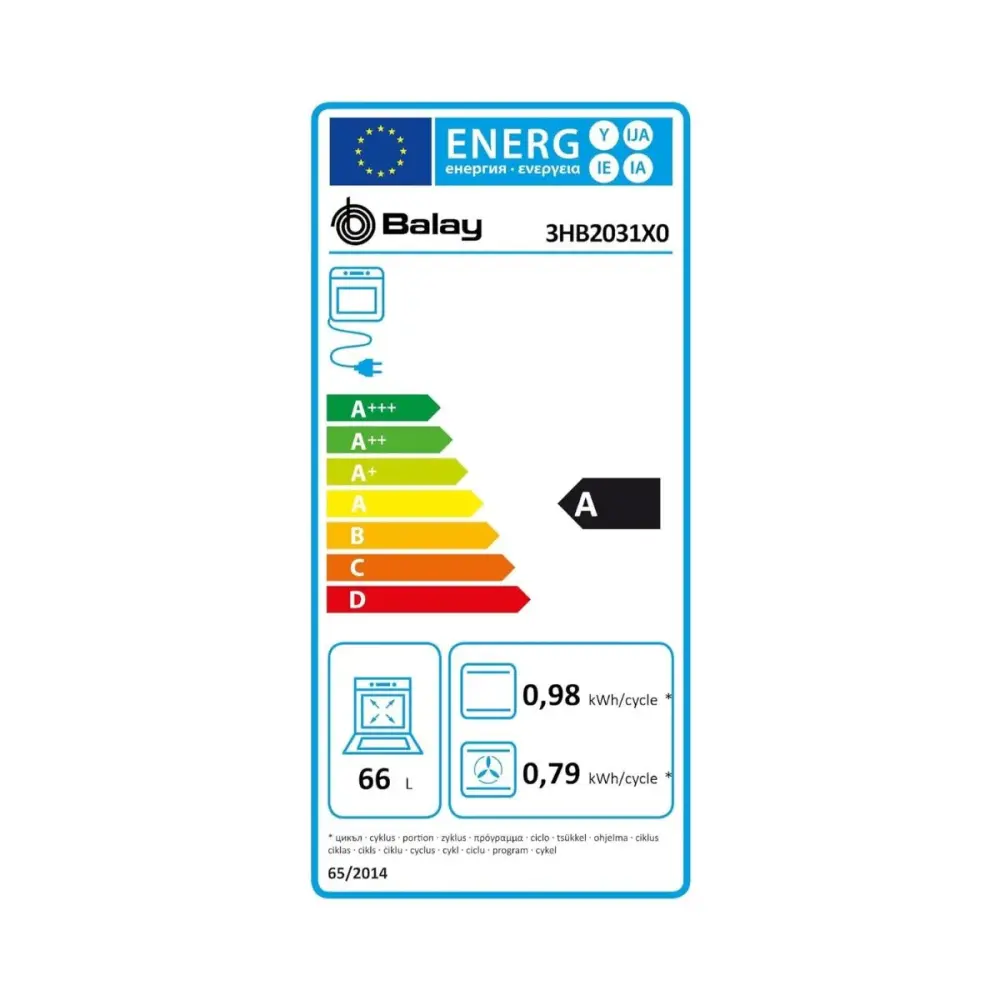 Horno Balay 3HB2031X0 multifunción 66L acero inox 59,4 cm | 10 Piezas |