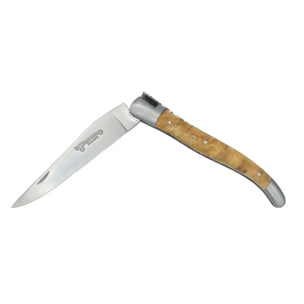 Laguiole en Aubrac Handcrafted Dos veces Plates Multipurpose Knife, Poplar Burl Wood Handle, 4.75 inches