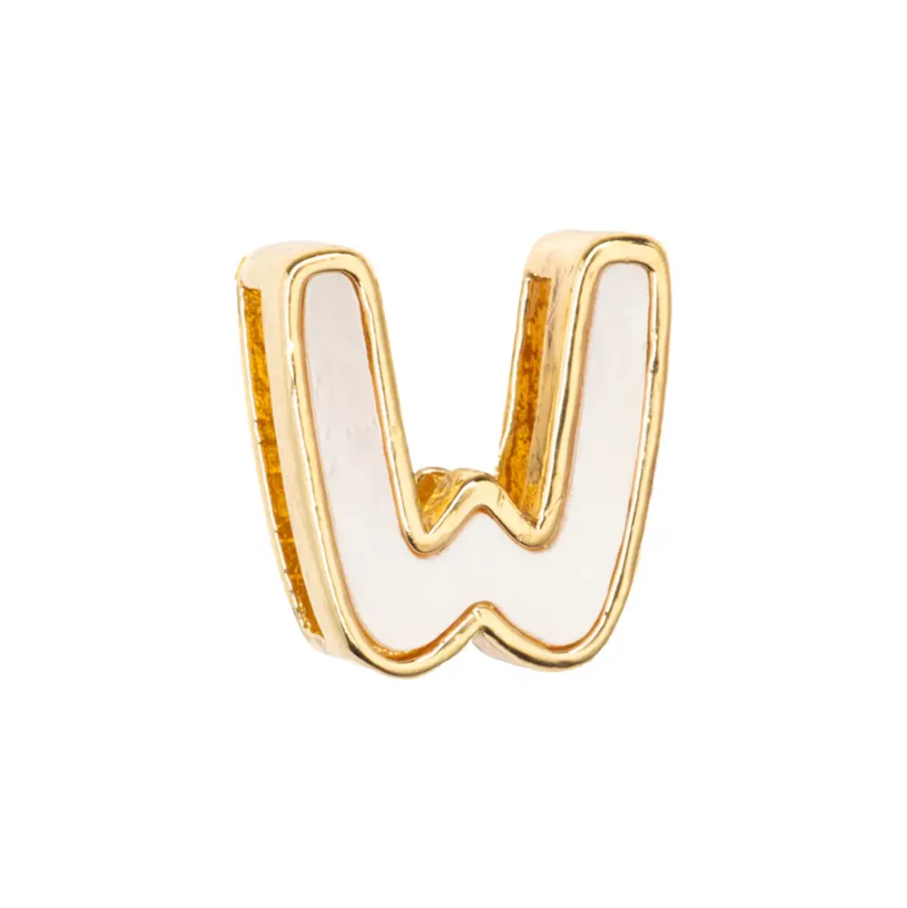 Separador Chapa con Madre Perla Letra W 10x14mm Dorado