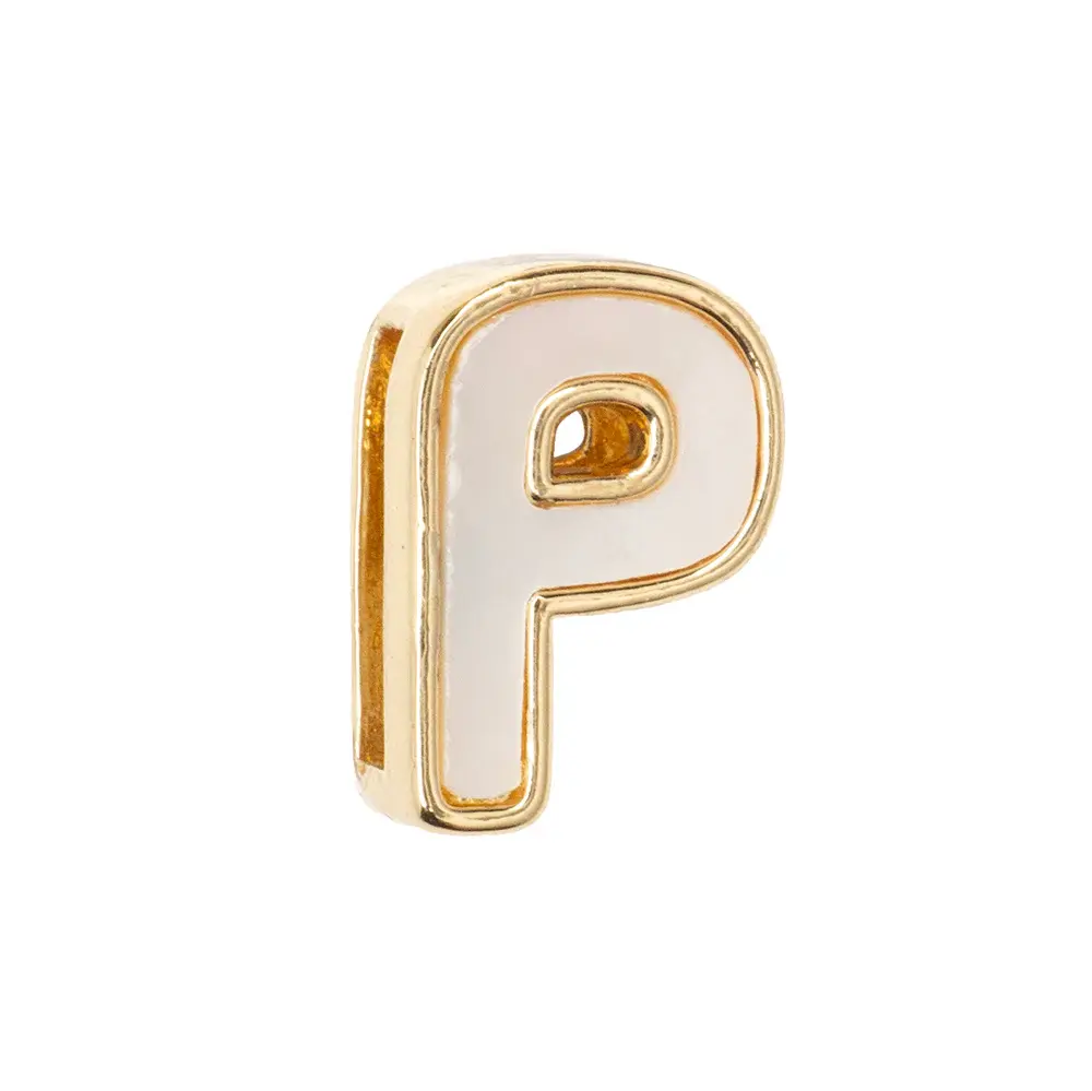 Separador Chapa con Madre Perla Letra P 10x14mm Dorado