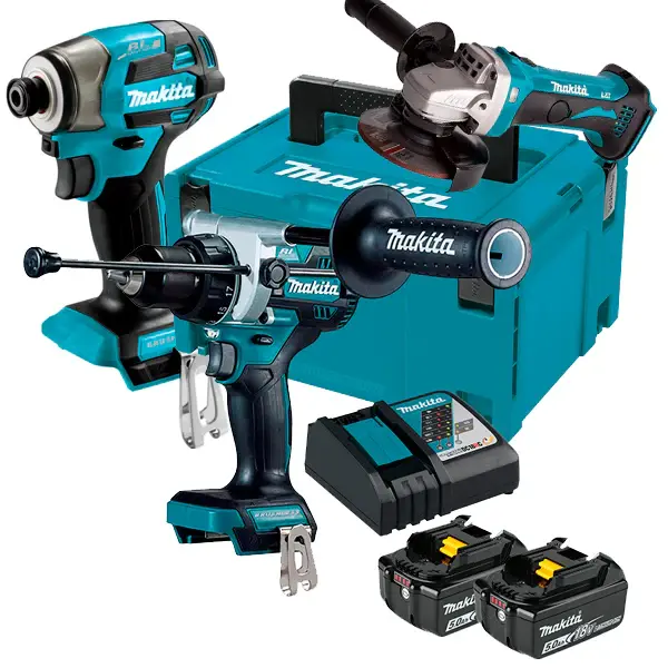 Super Combo Makita 18V Combo Rotomartillo Atornillador y Esmeril con Mangos de Goma