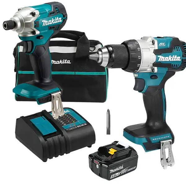 SUPER COMBO Rotomartillo Atornillador 18V Makita + Atornillador DHP489STX1 con Estuche de Almacenamiento
