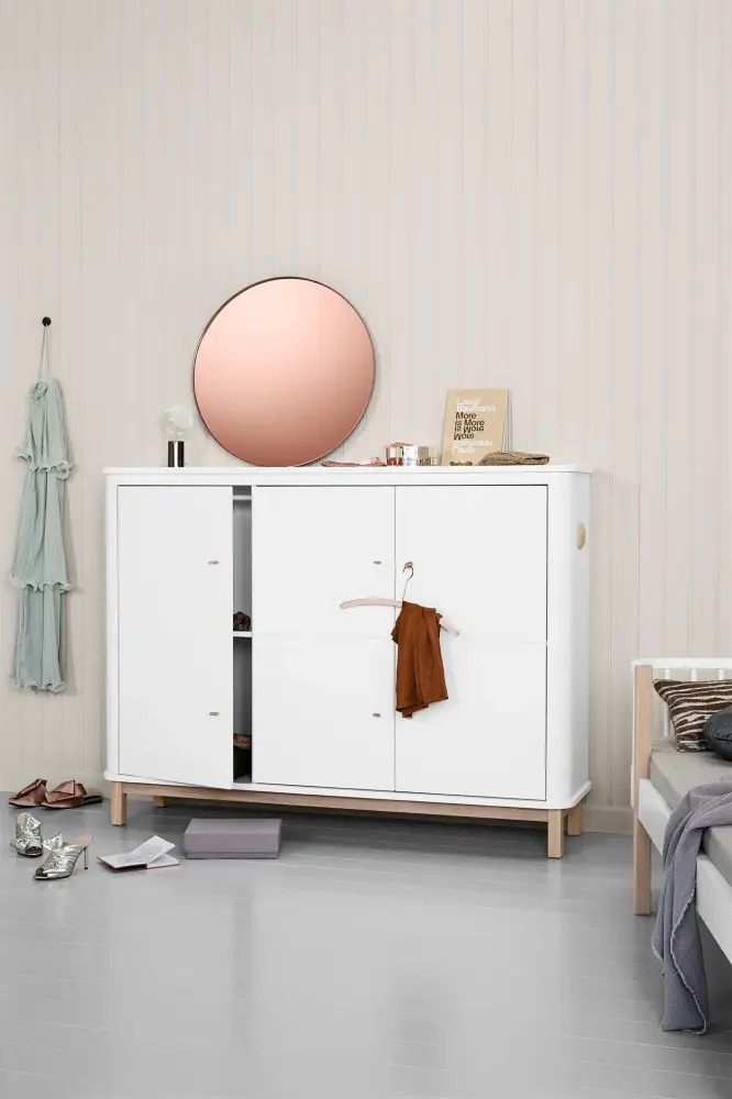 WOOD MULTI CUPBOARD 3 DOORS, WHITE/OAK