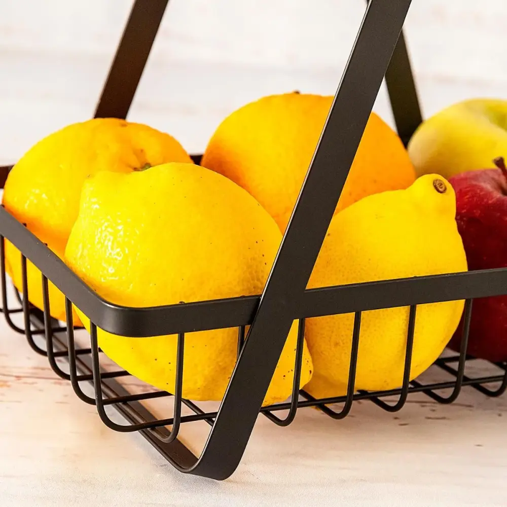 Cesta Ebano Quid 2 niveles con mango acero negro 26x25x9 cm