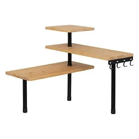 Estante de esquina 3 niveles bambú y acero inoxidable negro para Construcción y Carpinterí