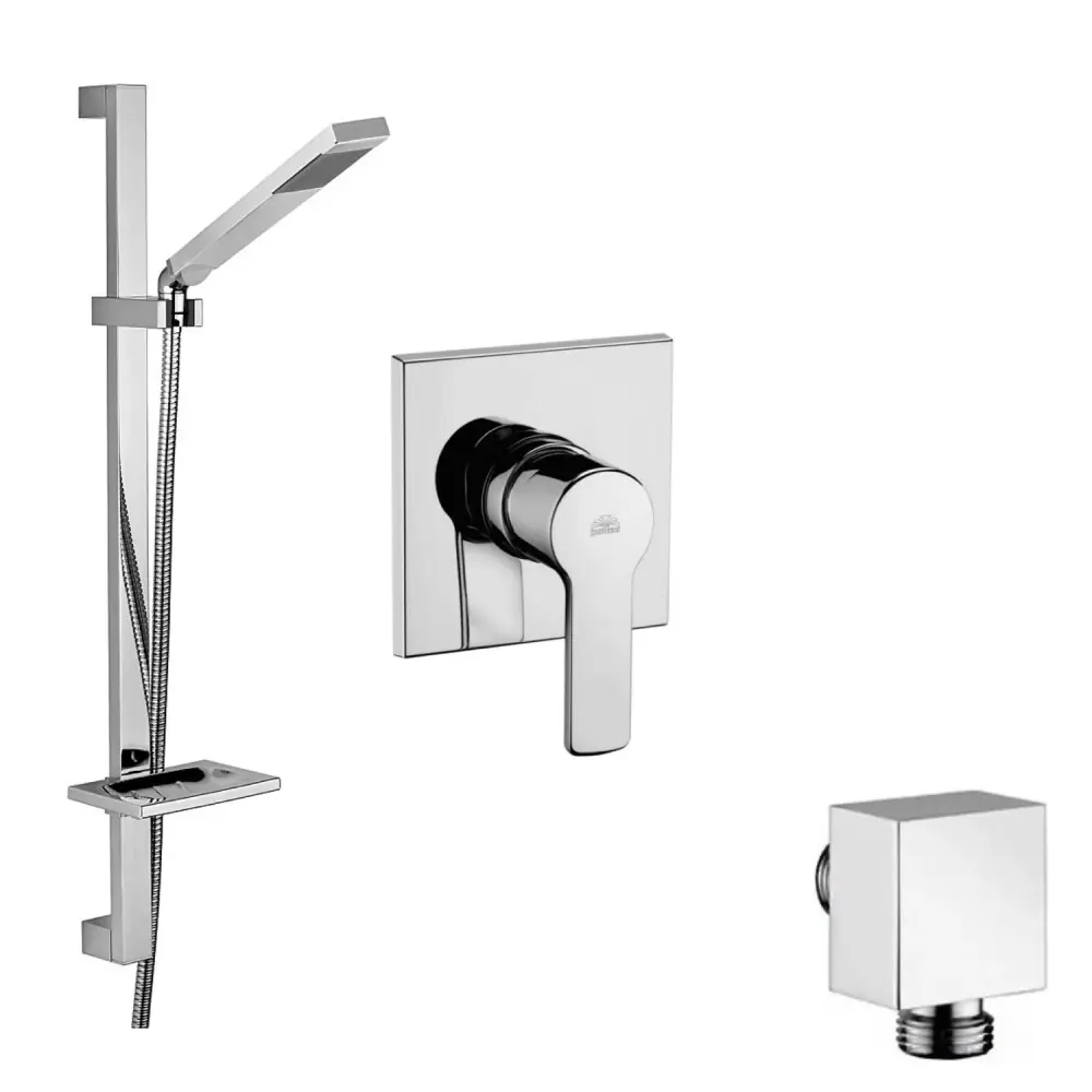Set saliscendi Level con portasapone, miscelatore incasso west e presa d'acqua muro cromata Paffoni
