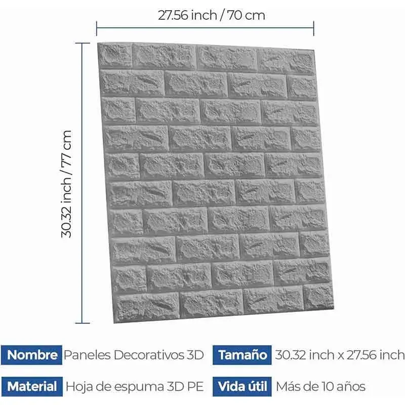 Pack de 10 paneles efecto ladrillo Edihome 3D gris 70x77 cm