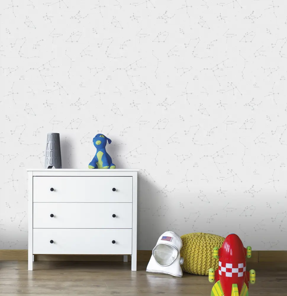 Papel pintado tnt autoadhesivo constelación blanco y gris 53x300 cm Ich