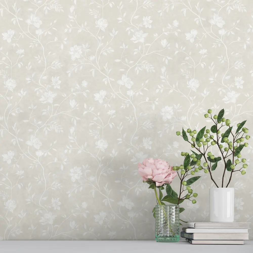 Papel pintado tnt autoadhesivo magnolia beige 53x600 cm Ich