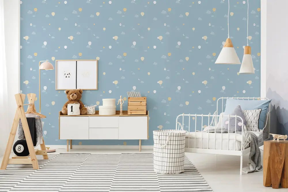 Papel pintado tnt autoadhesivo montgolfieres globos azul 53x600 cm Ich