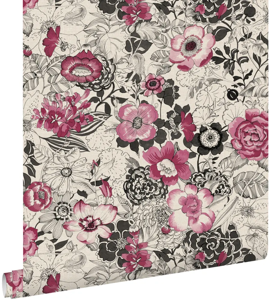 Estahome papel pintado flores rojo oscuro y crema - 53 cm x 10,05 m