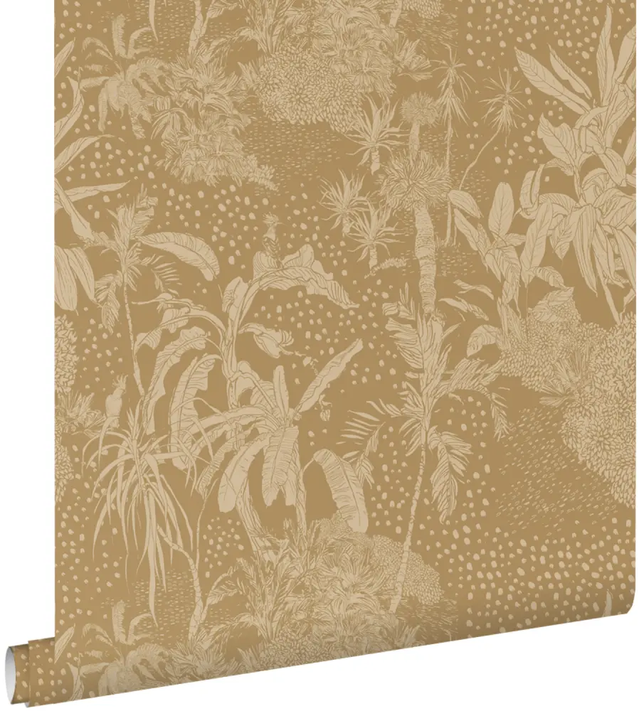 Estahome papel pintado hojas tropicales amarillo ocre - 50 x 900 cm