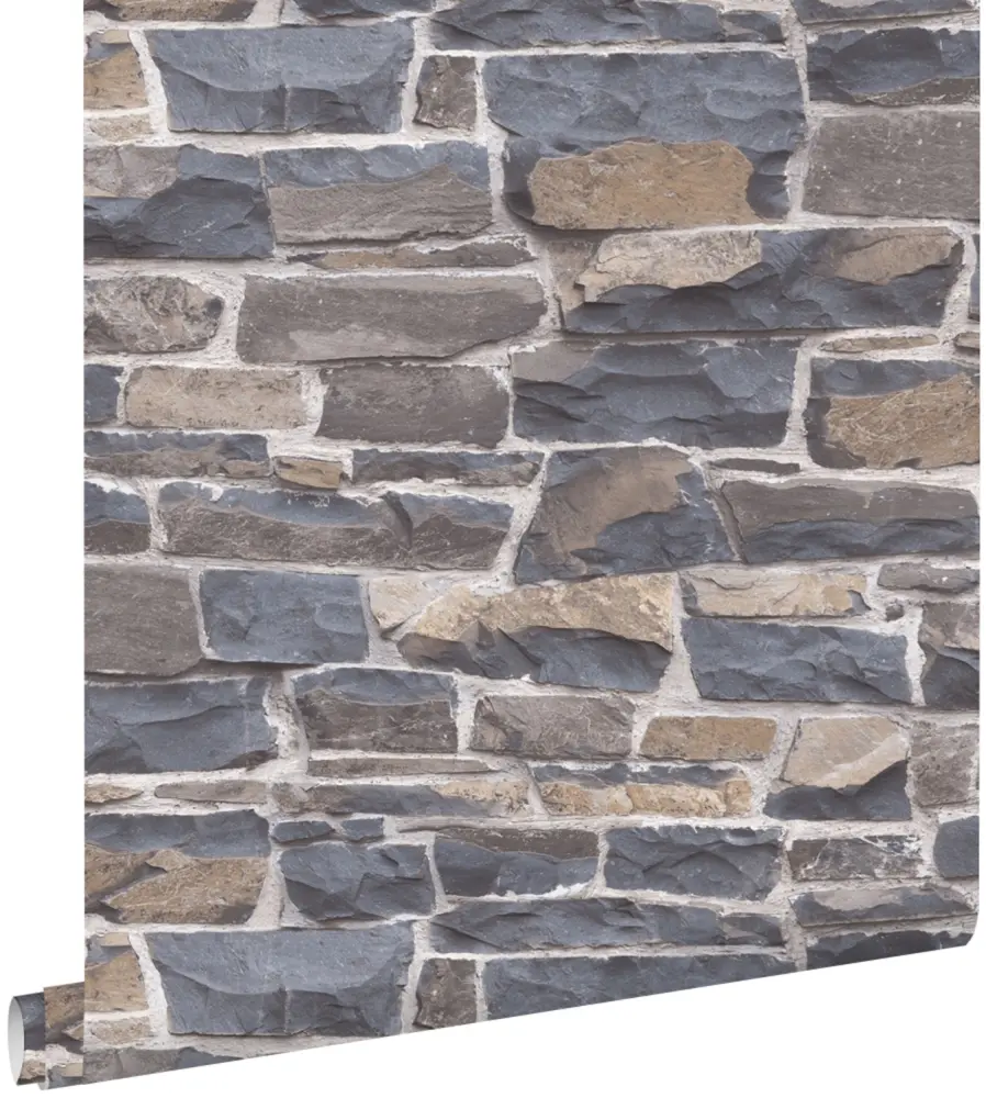 Estahome papel pintado pared de ladrillos azul y marrón - 53 cm x 10,05 m con Diseño Geométrico