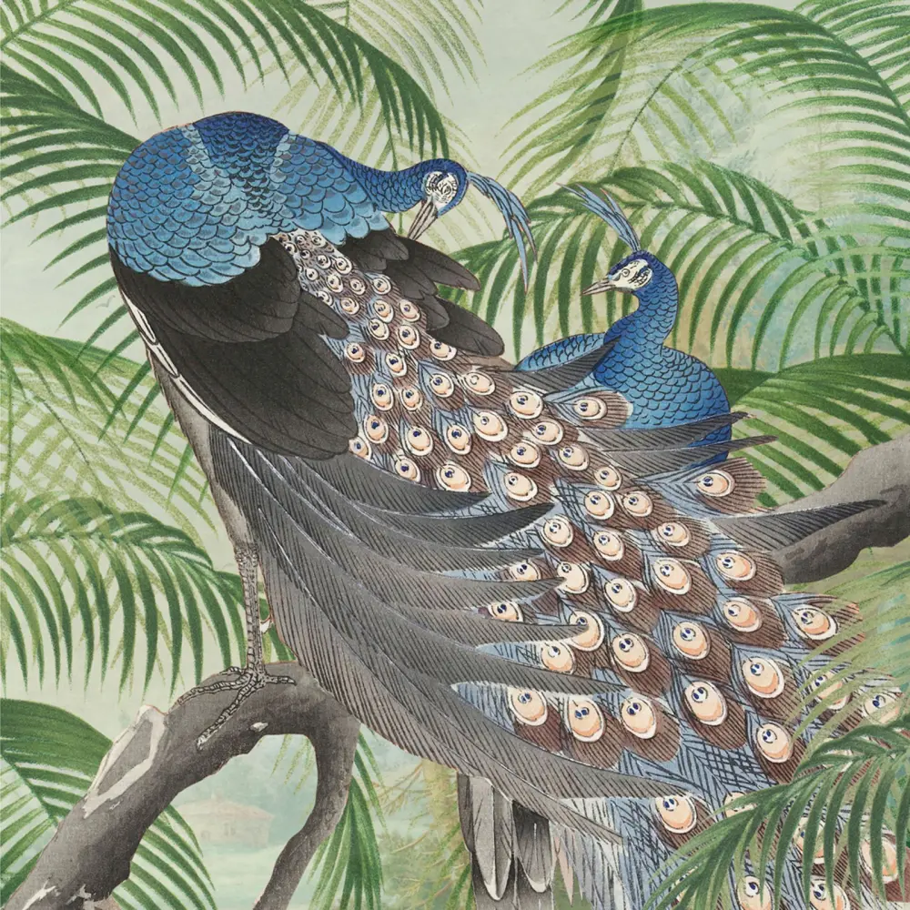 Fresco panorámico pavo real azul verde 200x280cm