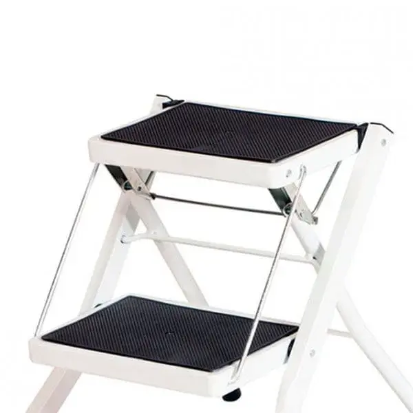 Escalera Metálica con 2 Peldaños Blanca 56x41x44 cm 7house