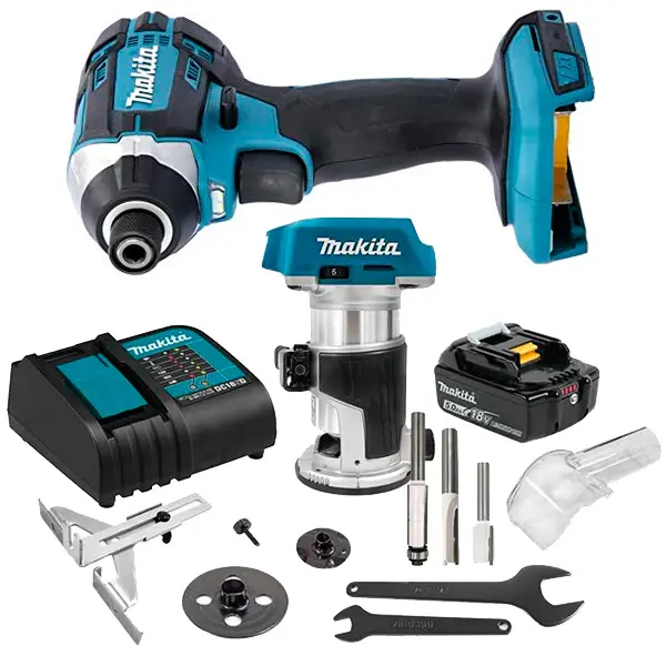 Recortadora Router Brushless Makita DRT50 y Atornillador 18v para Taladro