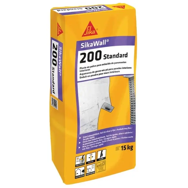 Enlucido capa fina en polvo sikawall 200 standard 15 kg