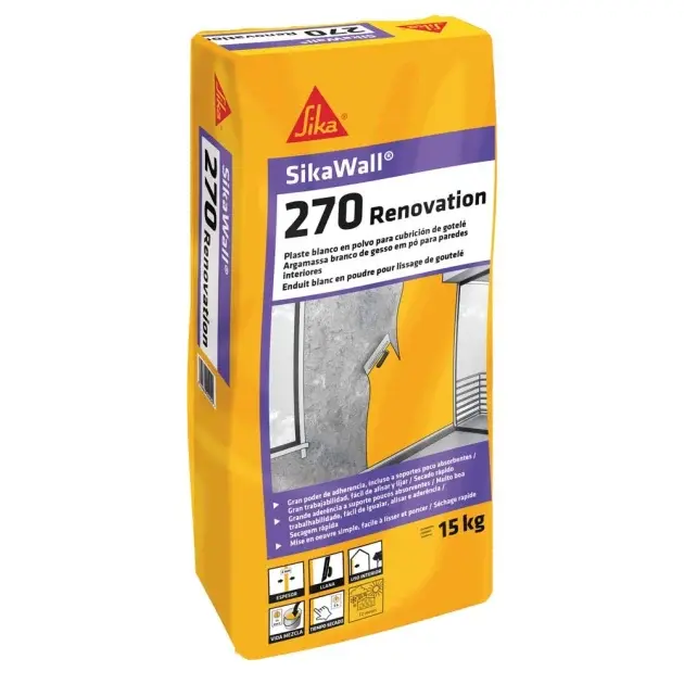 Enlucido capa gruesa en polvo sikawall 270 renovation 15 kg