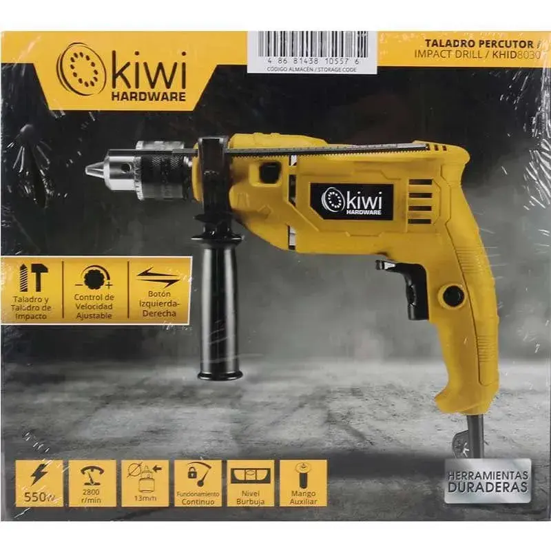 Taladro percutor Kiwi Hardware KHID8030 550W 2800 rpm amarillo/negro
